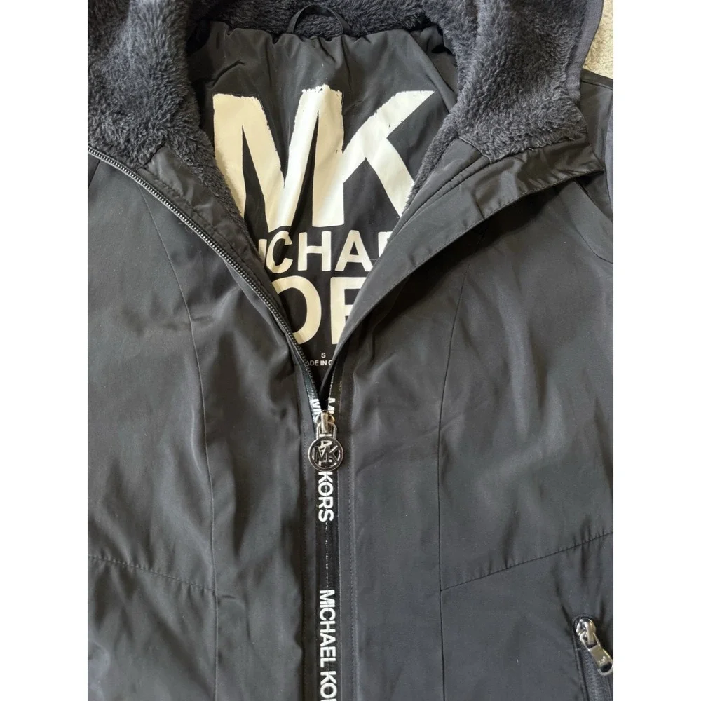 Michael Kors Missy Faux Shearling Lined Jacket Black Womens Size S‎